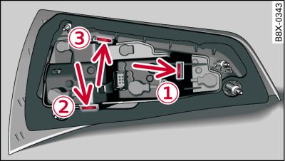 Securing tabs between bulb carrier and rear light